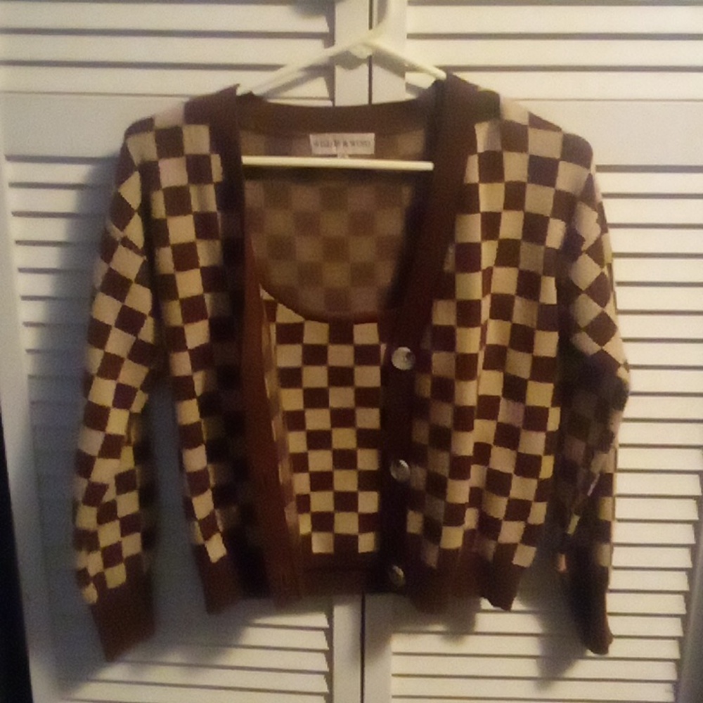Willow & Wind Checkered Two Piece Cardigan Set